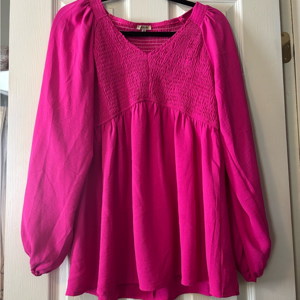 JODIFL Pink Smocked Blouse